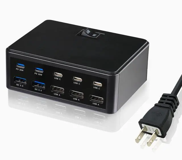 Main image of KEHIPI 150W 10-Port USB Charger - Fast Multi Port USB 10-Ports Charging Hub with Switch Control - Compatible with iPhone 15/14/13/12, Galaxy S23/S22/S21, Note 20 Ultra and More