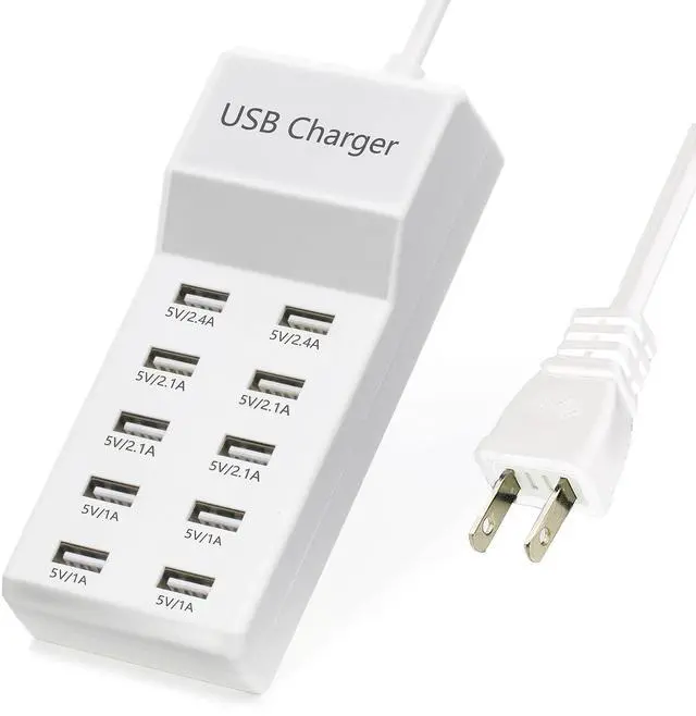Main image of KEHIPI  50W 10-Port USB Charging Station for iPhone 15/15 Pro/15 Pro Max/15 Plus/14/13/12/11/Xs Max/XR/X/SE White
