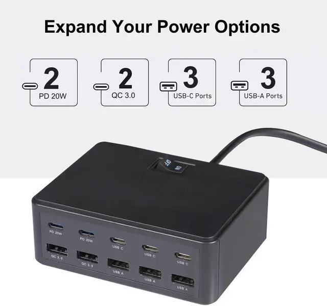 Alt view image 5 of 7 - KEHIPI 150W 10-Port USB Charger - Fast Multi Port USB 10-Ports Charging Hub with Switch Control - Compatible with iPhone 15/14/13/12, Galaxy S23/S22/S21, Note 20 Ultra and More