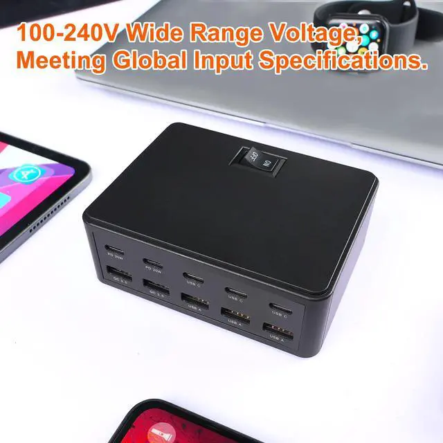 Alt view image 7 of 7 - KEHIPI 150W 10-Port USB Charger - Fast Multi Port USB 10-Ports Charging Hub with Switch Control - Compatible with iPhone 15/14/13/12, Galaxy S23/S22/S21, Note 20 Ultra and More