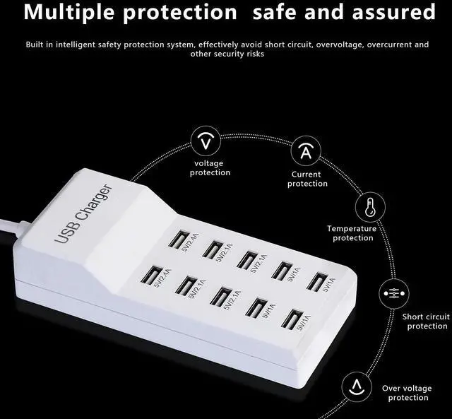 Alt view image 6 of 6 - KEHIPI  50W 10-Port USB Charging Station for iPhone 15/15 Pro/15 Pro Max/15 Plus/14/13/12/11/Xs Max/XR/X/SE White