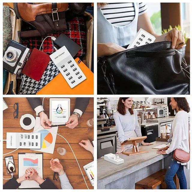 Alt view image 7 of 7 - 10-Port USB Wall Charger Station with Rapid Charging Auto Detect Technology Safety Guaranteed Family-Sized USB Ports for Multiple Devices Smart Phone Tablet Laptop Computer