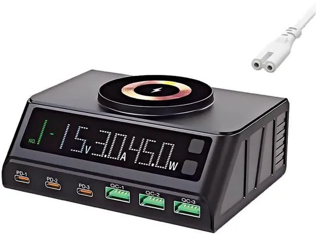 Main image of KEHIPI 110W Black Fast USB Charger Station, 6-Port (3USB and 3PD), Fast Charging with Digital Display for Charging laptops, Phones, Tablets, and Other USB Devices