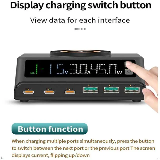 Alt view image 6 of 7 - KEHIPI 110W Black Fast USB Charger Station, 6-Port (3USB and 3PD), Fast Charging with Digital Display for Charging laptops, Phones, Tablets, and Other USB Devices
