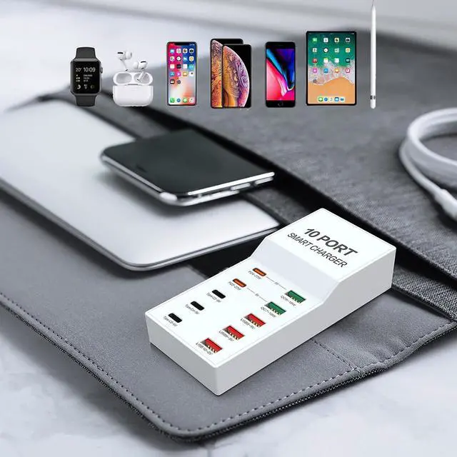 Alt view image 7 of 7 - KEHIPI 72W USB C Charger Block, 10-Port Charging Station for iPhone Pro Max, Samsung Galaxy, iPad, AirPods - Compatible with Most Smartphones & Tablets