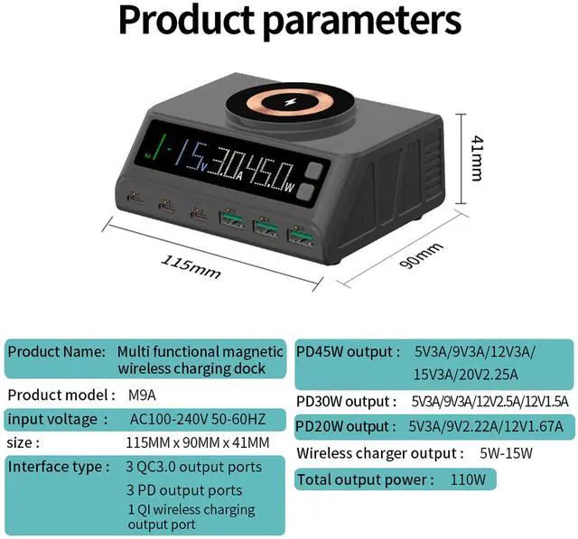Alt view image 3 of 7 - KEHIPI 110W Black Fast USB Charger Station, 6-Port (3USB and 3PD), Fast Charging with Digital Display for Charging laptops, Phones, Tablets, and Other USB Devices