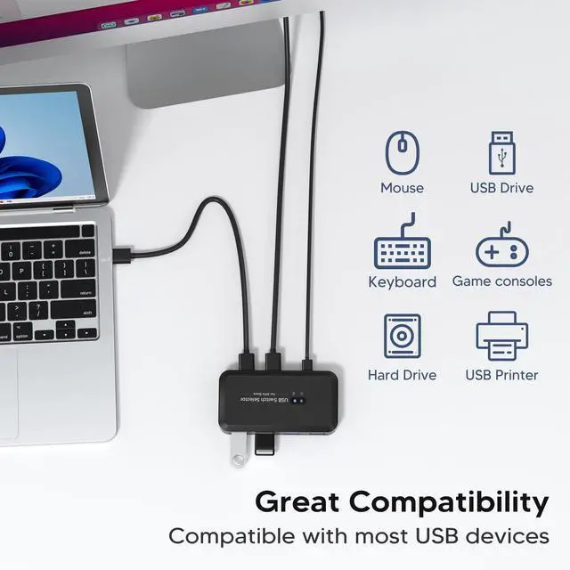 Alt view image 3 of 6 - KEHIPI USB 3.0 Switch selector, KVM Switch hub Adapter, 2 Computers Sharing 4 Devices, Applicable to Various USB Devices, Compatible with Multiple Systems