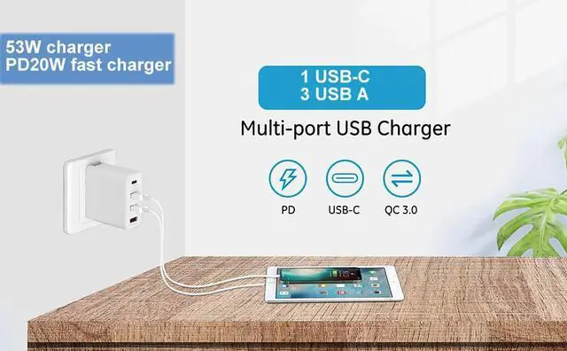 Alt view image 4 of 7 - KEHIPI 4-Port Desktop USB Charging Station,53W High-Speed Multi-Port USB Charger Hub for Smartphones, Tablets & Powered Devices