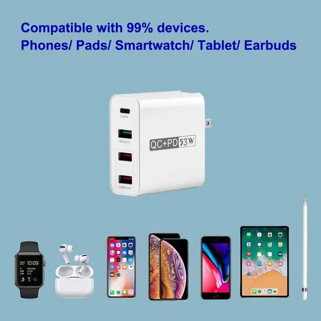 Alt view image 7 of 7 - KEHIPI 4-Port Desktop USB Charging Station,53W High-Speed Multi-Port USB Charger Hub for Smartphones, Tablets & Powered Devices