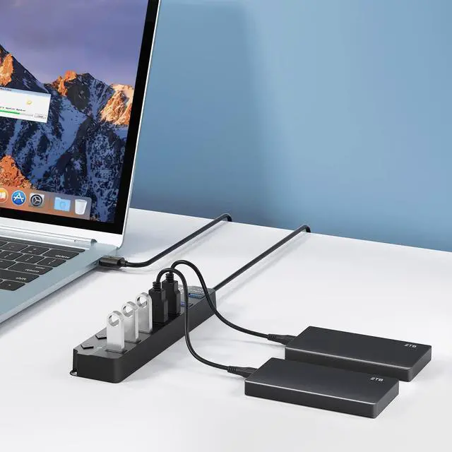 Alt view image 6 of 7 - KEHIPI USB Hub 3.0, 7-Port USB Hub Splitter with Individual On/Off Switches and Lights, 3.2ft/1m Long Cable Compatible with MacBook, Laptop, Surface Pro, PS4, PC, Flash Drive, Mobile HDD