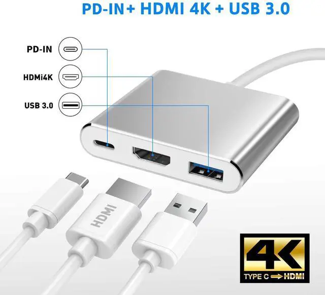 Alt view image 4 of 7 - KEHIPI USB C to HDTV Adapter USB Type C Adapter Multiport AV Converter with 4K HDTV Output C Port & 3.0 Fasting Charging Port Compatible for MacBook Pro MacBook Air 2019/2018 iPad Pro 2019