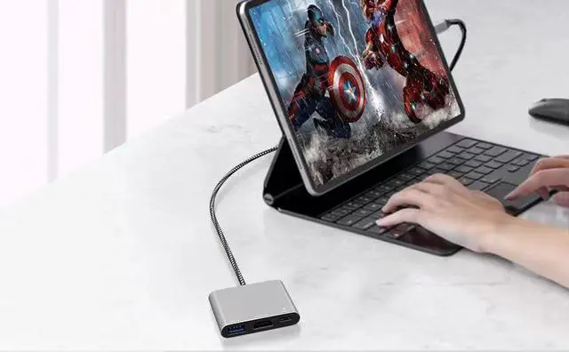 Alt view image 2 of 7 - KEHIPIUSB C Multiport AV Adapter with 4K HDTV Output USB 3.0 Port, 50cm Braided Cable & USB-C Fasting Charging Port,Compatible for MacBook Pro Air M1 M2 Pad Pro iMac and Other Type C Devices