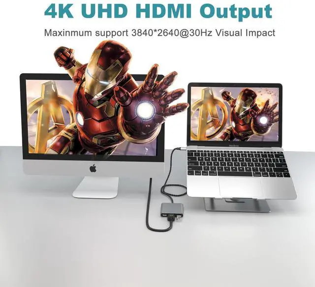 Alt view image 3 of 7 - KEHIPIUSB C Multiport AV Adapter with 4K HDTV Output USB 3.0 Port, 50cm Braided Cable & USB-C Fasting Charging Port,Compatible for MacBook Pro Air M1 M2 Pad Pro iMac and Other Type C Devices