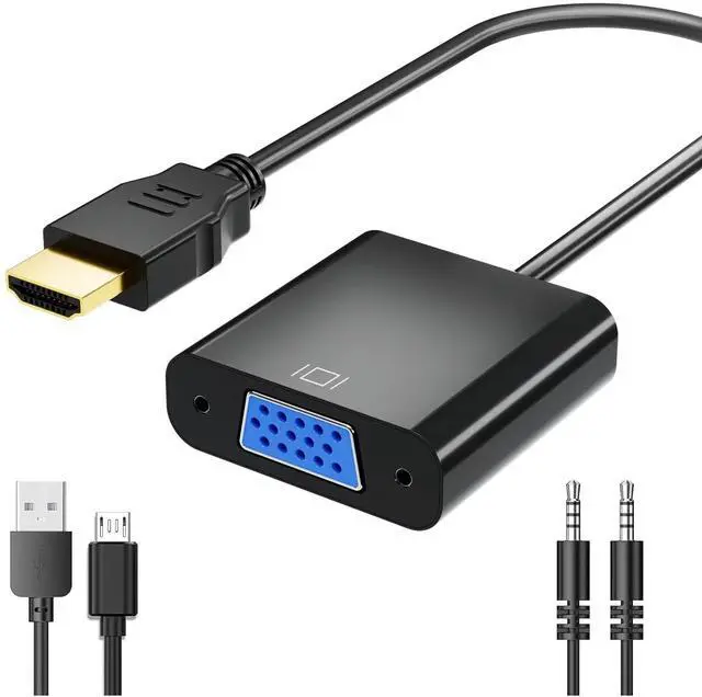 Main image of KEHIPI Gold-Plated HDMI to VGA Adapter 1080P Video Converter Male to Female with 3.5mm Audio Port and miniUSB to USB port for PC,Laptop,DVD,Monitor, Projector, HDTV, Chromebook, Raspberry Pi and More