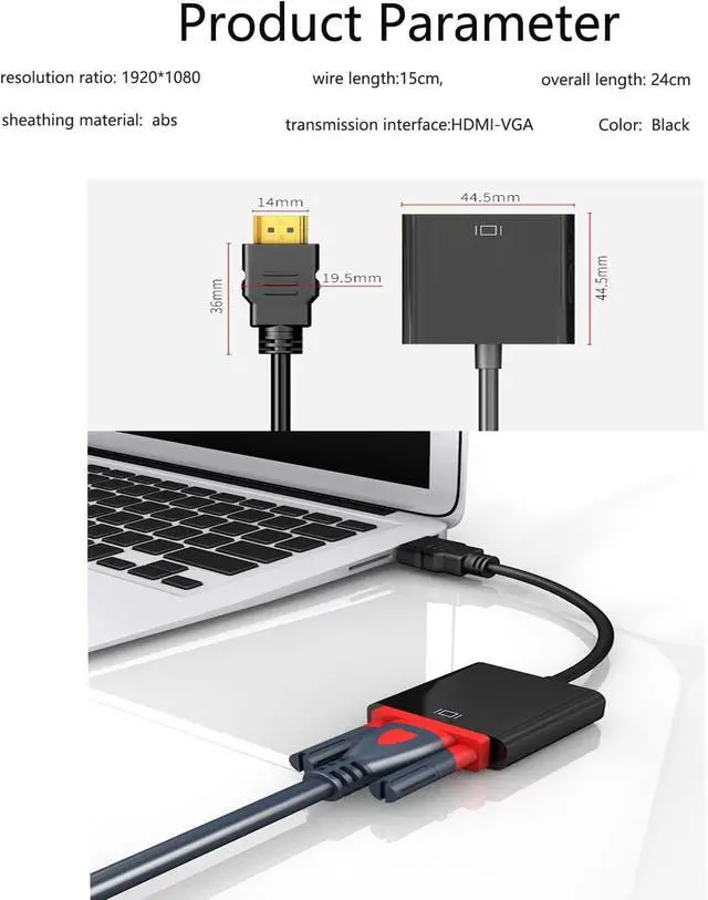Alt view image 3 of 6 - KEHIPI Gold-Plated HDMI to VGA Adapter 1080P Video Converter Male to Female with 3.5mm Audio Port and miniUSB to USB port for PC,Laptop,DVD,Monitor, Projector, HDTV, Chromebook, Raspberry Pi and More
