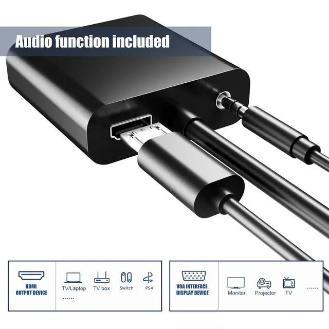 Alt view image 2 of 6 - KEHIPI Gold-Plated HDMI to VGA Adapter 1080P Video Converter Male to Female with 3.5mm Audio Port and miniUSB to USB port for PC,Laptop,DVD,Monitor, Projector, HDTV, Chromebook, Raspberry Pi and More