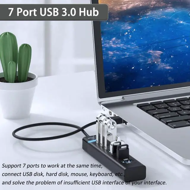 Alt view image 2 of 7 - KEHIPI USB Hub 3.0, 7-Port USB Data Hub Splitter for Laptop, PC, MacBook, Mac Pro, Mac mini, iMac, Surface Pro and More USB Devices