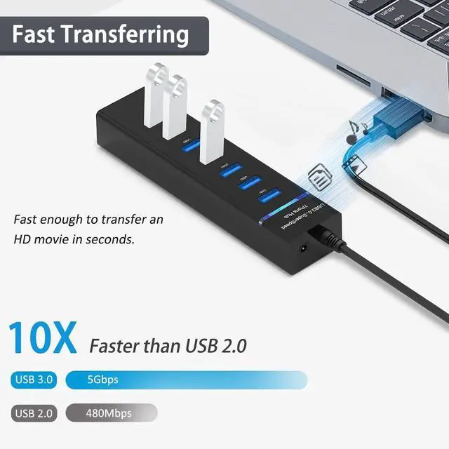 Alt view image 3 of 7 - KEHIPI USB Hub 3.0, 7-Port USB Data Hub Splitter for Laptop, PC, MacBook, Mac Pro, Mac mini, iMac, Surface Pro and More USB Devices