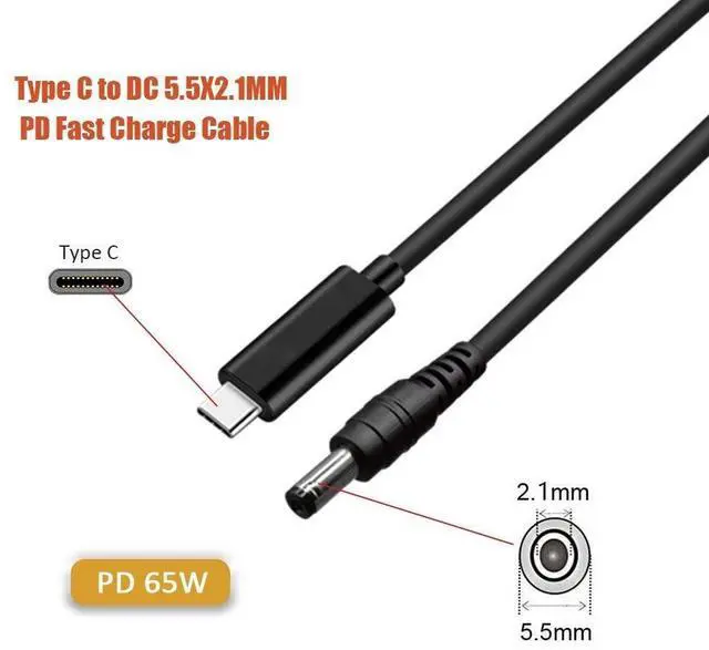 Alt view image 2 of 7 - KEHIPI 5ft USB C to DC 5.5mm x 2.1mm Power Charging Cord for Laptop (5521), Type C Male Input to DC 5.5 x 2.1mm Male Power Charging Cable(up to 20V/100W) Compatible with Laptop/Notebook(5521)