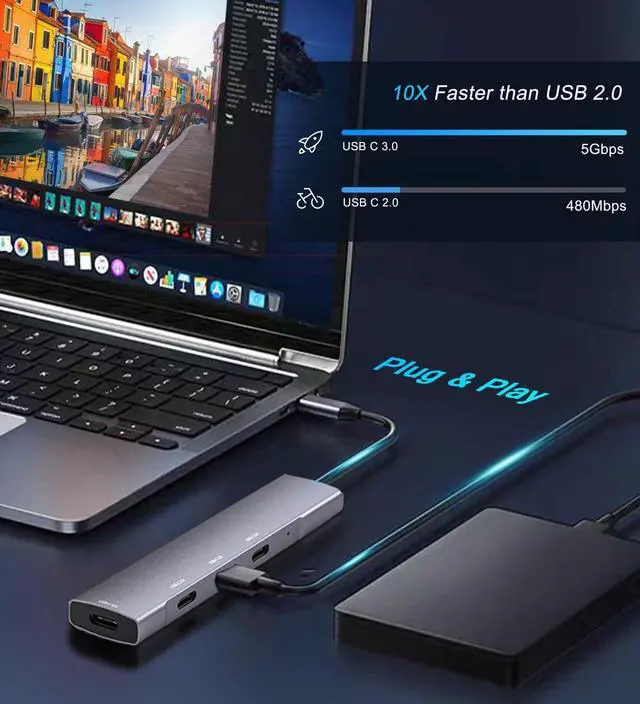 Alt view image 4 of 7 - KEHIPI ENON USB C Hub 5Gbps, Laptop Docking Station with 4 x 5Gbps USB-C Data Ports Comptible for MacBook Pro, iMac, iPad Pro, iPhone 16/15, Galaxy S24, and More