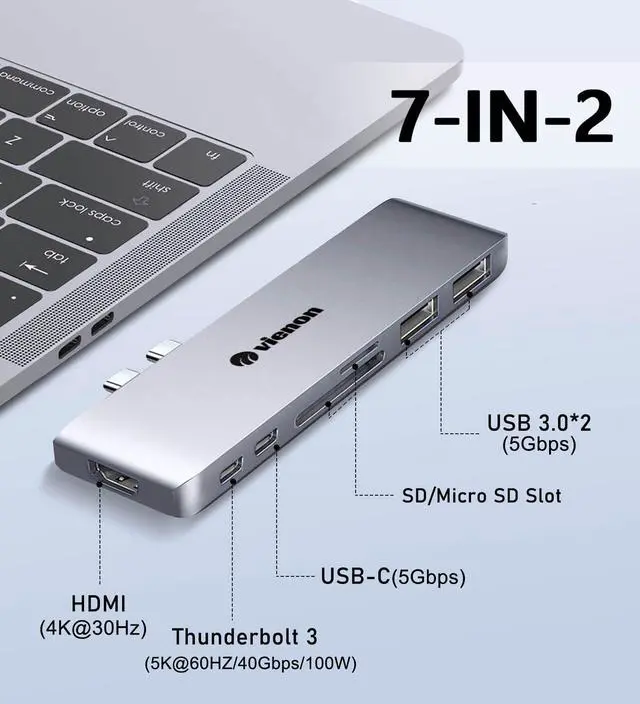Alt view image 2 of 7 - KEHIPI USB C Hub Adapter for MacBook, 7 in 2 Docking Station with 4K HDMI, 40Gbps Thunderbolt 3, 5Gbps USB-A &C Data Ports, SD/TF Card Reader Compatible for MacBook Pro Air M3/M2/M1 (2018-2024)