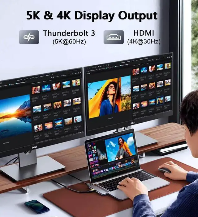 Alt view image 4 of 7 - KEHIPI USB C Hub Adapter for MacBook, 7 in 2 Docking Station with 4K HDMI, 40Gbps Thunderbolt 3, 5Gbps USB-A &C Data Ports, SD/TF Card Reader Compatible for MacBook Pro Air M3/M2/M1 (2018-2024)