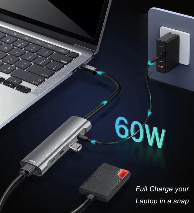 Alt view image 4 of 7 - KEHIPI  USB C Hub 5Gbps,Laptop Docking Station with 3 5Gbps USB-C Data, 1 5Gbps USB-A, and 1 PD 60W Comptible for MacBook Pro, iMac, iPad Pro, iPhone 16/15, Galaxy S24, and More