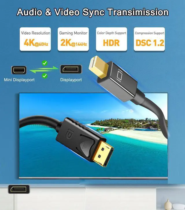 Alt view image 2 of 7 - KEHIPI Mini DisplayPort to DisplayPort Cable, Mini DP to DP, 4K Ready, Gold Plated, 6 Feet