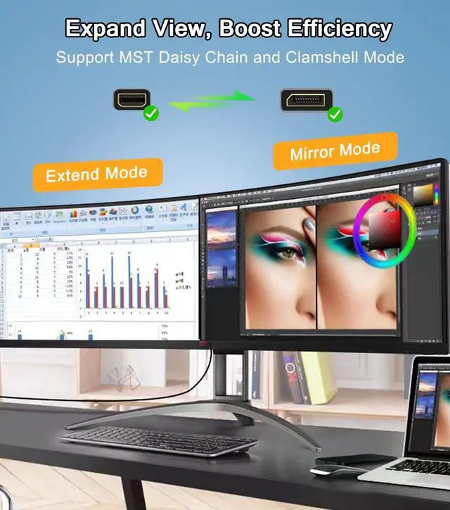 Alt view image 6 of 7 - KEHIPI Mini DisplayPort to DisplayPort Cable, Mini DP to DP, 4K Ready, Gold Plated, 6 Feet