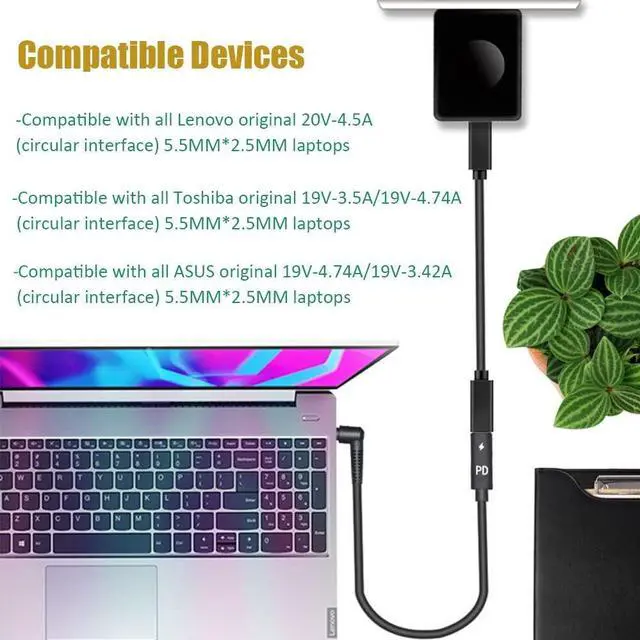 Alt view image 5 of 7 - KEHIPI Type C USB-C Female Input to DC 5.5x2.5mm Power PD Charge Cable fit for Laptop 18-20V