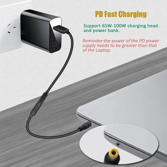 Alt view image 3 of 7 - KEHIPI Type C USB-C Female Input to DC 5.5x2.5mm Power PD Charge Cable fit for Laptop 18-20V