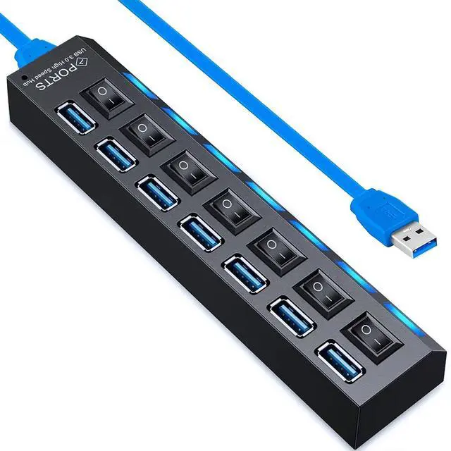 Main image of KEHIPI USB Hub 3.0,  7-Port USB Extender Splitter with Individual LED ON/Off Switches, USB3.0 Hub for Laptop, PC, MacBook, Mac Pro, Mac mini, iMac, Surface Pro and More USB Devices-2FT