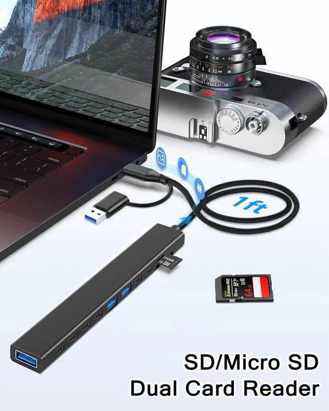 Alt view image 3 of 7 - KEHIPI 11 in 1 USB C Hub USB Hub 3.0 with SD Card Reader,  USB Extender with Memory SD/Micro SD Card Reader, for Laptop, PC, MacBook, iPad Pro, iMac-Aluminum