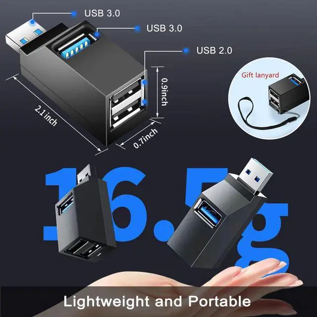 Alt view image 6 of 7 - KEHIPI USB 3.0 Hub, 3-Port Portable USB Expander USB Splitter for Laptop, Car, Mac Pro, iMac, MacBook Air, MacBook Pro, MacBook and More
