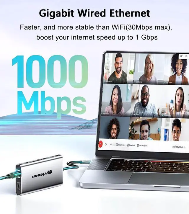 Alt view image 3 of 7 - KEHIPI 11-in-1 USB C Hub, Laptop Docking Station with RJ45 Gigabit Ethernet, 4K HDMI, 1080P VGA, SD/Micro SD Card Reader, 3.5 mm Audio Aux Jack, PD 100W Charging, Full Functional USB C Dongle