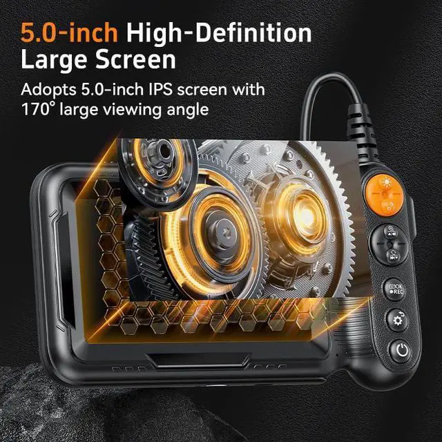 Alt view image 3 of 7 - KEHIPI Dual-Lens Endoscope Camera with Light, Borescope with 5" IPS Screen, Photo & Video Inspection Cameras with 32G SD Card, IP67 Waterproof Snake Camera, Cool Gadgets for Men, Women(16.5FT)