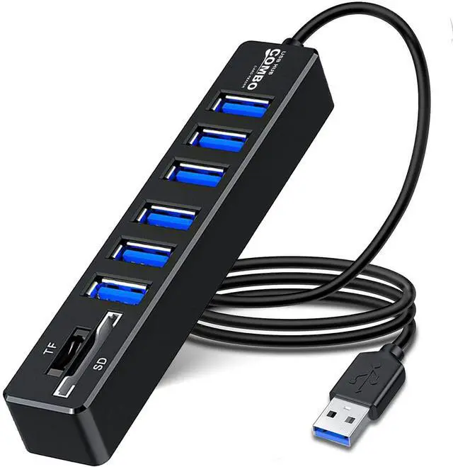 Main image of KEHIPI USB Hub with SD/TF Card Reader,  8 in 1 USB Extender USB Splitter with SD/Micro SD Memory Card Reader and 6 USB 2.0 Ports for PC, Laptops, Surface Pro, MacBook, iMac Pro-3FT