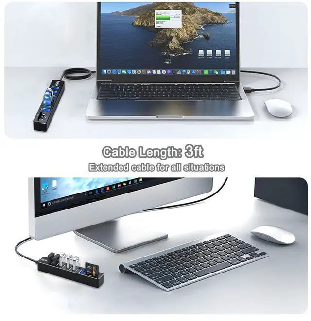 Alt view image 5 of 7 - KEHIPI USB Hub with SD/TF Card Reader,  8 in 1 USB Extender USB Splitter with SD/Micro SD Memory Card Reader and 6 USB 2.0 Ports for PC, Laptops, Surface Pro, MacBook, iMac Pro-3FT