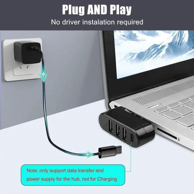 Alt view image 4 of 7 - KEHIPI 4-Port USB C Hub [90°/180° Degree Rotatable], USB C Adapter Splitter with PD-in 5W Port, USB Extender for MacBook, iMac, Surface, and More C Port Laptop(Not for Car)