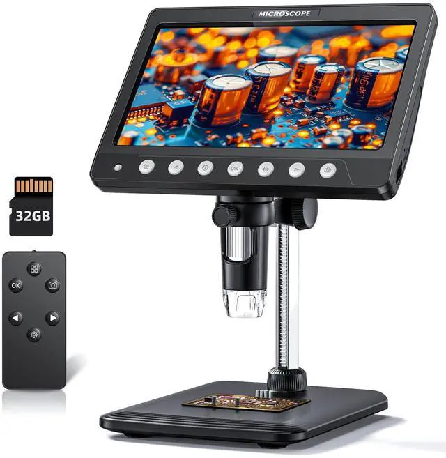Main image of KEHIPI Coin Microscope for Adults Kids - 7'' HD IPS Digital Microscope for Error Coins with Screen | 1200X Soldering Microscope with 8 LED Lights | 32GB SD Card USB for Windows/MacOS
