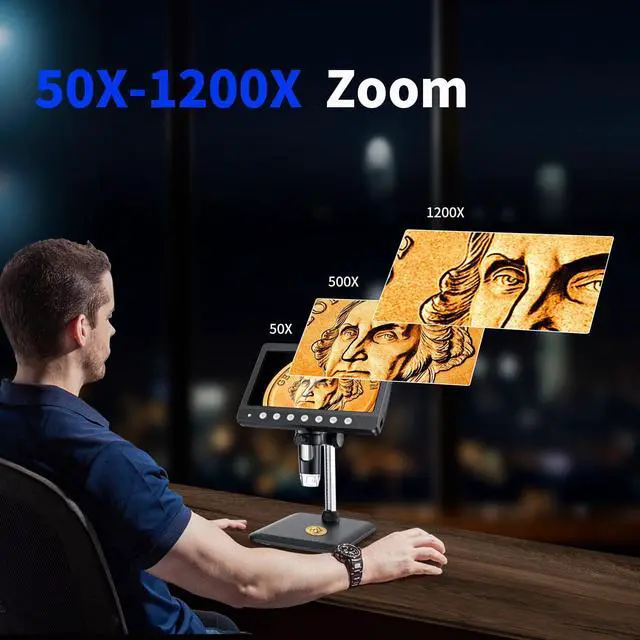 Alt view image 2 of 7 - KEHIPI Coin Microscope for Adults Kids - 7'' HD IPS Digital Microscope for Error Coins with Screen | 1200X Soldering Microscope with 8 LED Lights | 32GB SD Card USB for Windows/MacOS