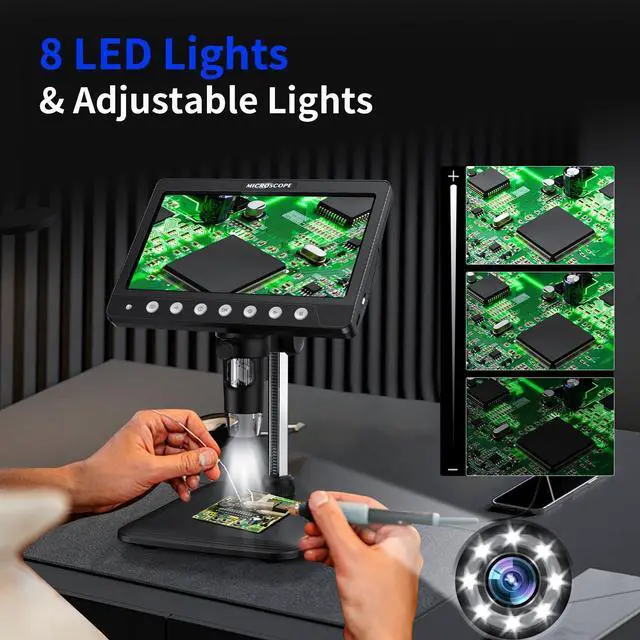 Alt view image 3 of 7 - KEHIPI Coin Microscope for Adults Kids - 7'' HD IPS Digital Microscope for Error Coins with Screen | 1200X Soldering Microscope with 8 LED Lights | 32GB SD Card USB for Windows/MacOS