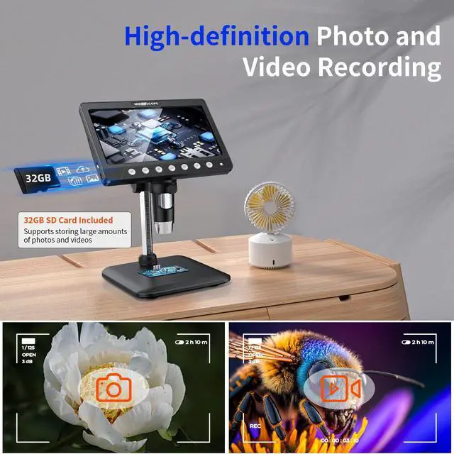 Alt view image 4 of 7 - KEHIPI Coin Microscope for Adults Kids - 7'' HD IPS Digital Microscope for Error Coins with Screen | 1200X Soldering Microscope with 8 LED Lights | 32GB SD Card USB for Windows/MacOS