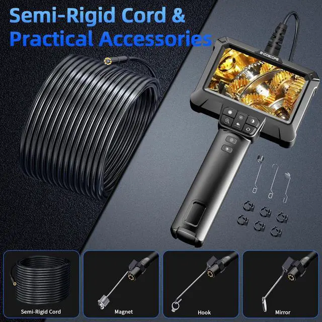 Alt view image 2 of 7 - KEHIPI Endoscope Camera with Light - IP67 Waterproof Borescope Camera with 8 Adjustable LED Lights | 4.3" LCD Screen Borescope | HD 1080P Inspection Cameras with 16.5ft Semi-Rigid Cord Tools for Men