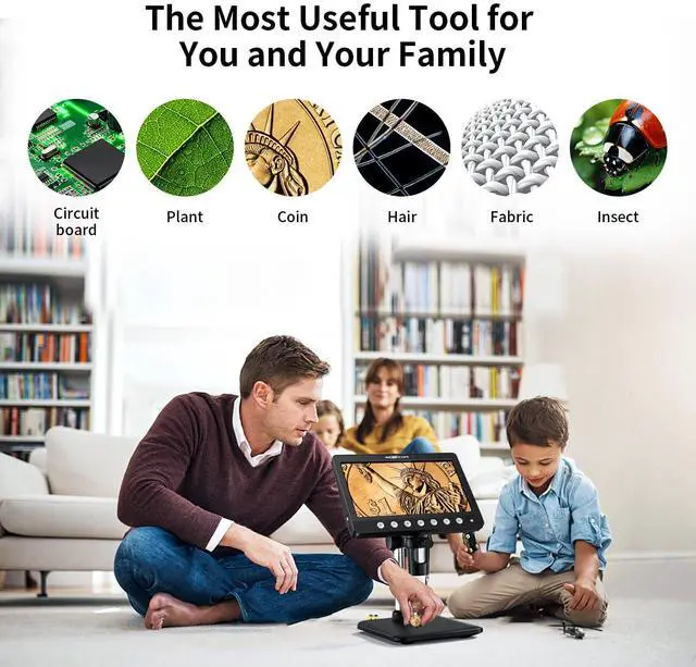 Alt view image 6 of 7 - KEHIPI Coin Microscope for Adults Kids - 7'' HD IPS Digital Microscope for Error Coins with Screen | 1200X Soldering Microscope with 8 LED Lights | 32GB SD Card USB for Windows/MacOS