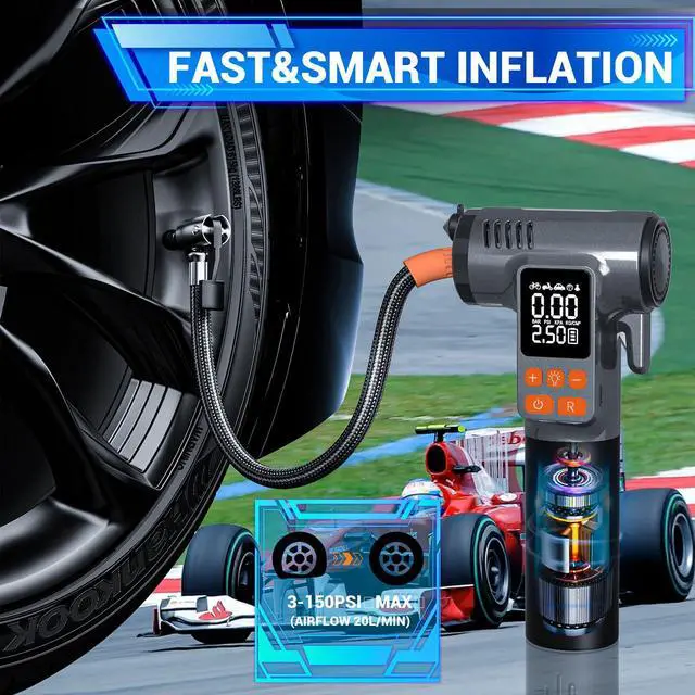 Alt view image 2 of 7 - KEHIPI Car Tire Inflator with Window Breaker Seatbelt Cutter: 180PSI Air Pump - Portable Air Compressor with Digital Pressure Gauge & Auto Shut-Off for Car, Bike, Ball, Motorcycle, Swim Ring- Gift for