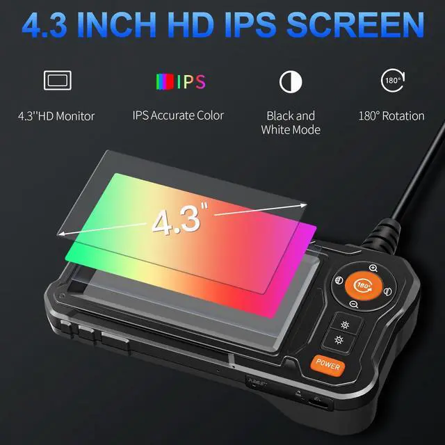 Alt view image 2 of 7 - KEHIPI Endoscope Camera with Light - 4.3" LCD Screen Inspection Cameras,IP67 Waterproof Borescope with 8 Adjustable LED Lights,HD 1080P Endoscope Camera 16.5ft Semi-Rigid Cord,gifts for men tools and