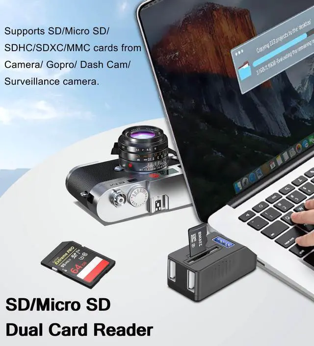 Alt view image 3 of 7 - KEHIPI 5-Port USB 3.0 Hub with SD TF Card Reader, USB Extender Adapter with Memory SD/Micro SD Card Reader, USB 3.0/2.0 Ports, Portable USB Splitter for Laptop,PC, Camera, Flash Driver, HDD, Dash Cam