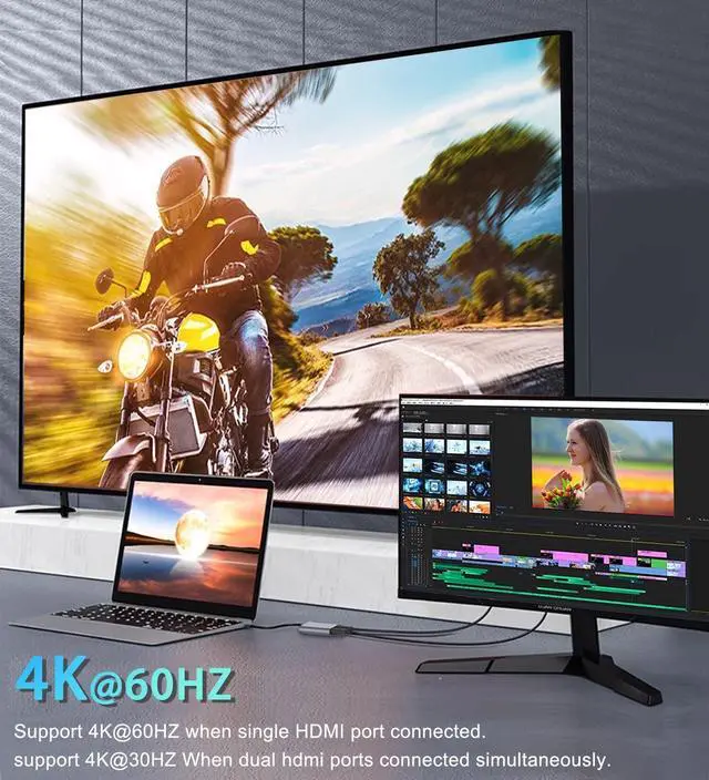 Alt view image 2 of 7 - KEHIPI USB C to Dual HDMI Adapter 4K@60hz, Type C to HDMI Splitter for 2 Monitors, USB C Hub Extend Display for MacBook Air/Pro, XPS, More Laptops with Thunderbolt 3/4 Ports