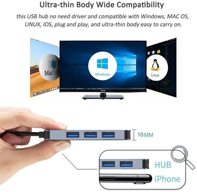 Alt view image 6 of 6 - KEHIPI USB Hub 3.0 with 4 Ports, Aluminum USB C to USB 3.0 Hub USB Splitter for MacBook, Mac Pro/Mini, iMac, Ps4, PS5, Surface Pro,Flash Drive, Samsung and More USB-C Laoptop